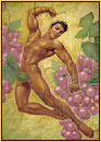 George Quaintance original oil painting depicting a male nude surrounded by grapes