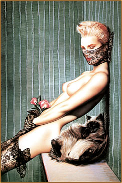 Olivia De Berardinis original giclée of a female seminude and a feline
