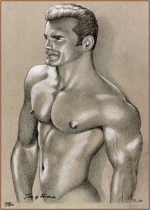 Tom of Finland original limited edition color lithograph depicting a male nude