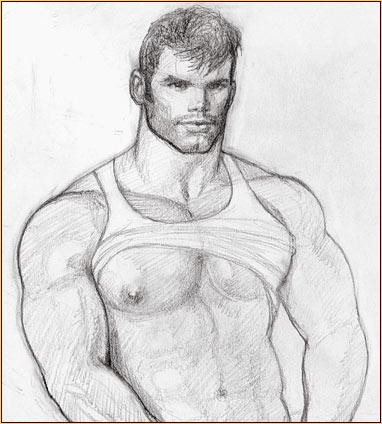 Tom of Finland original graphite on paper drawing depicting a male seminude in a tank top (Study)