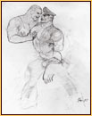 Tom of Finland original graphite on paper study drawing depicting two male seminudes embracing