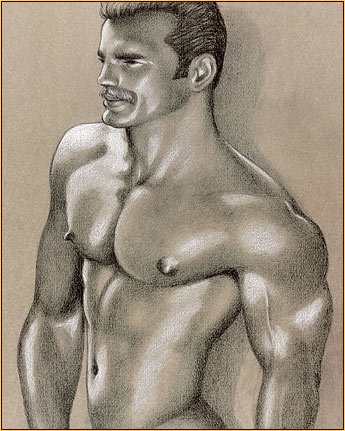 Tom of Finland original limited edition color lithograph depicting a male nude (Detail)